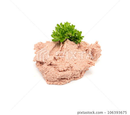 Meat Paste Isolated, Tuna Pate Smear, Chopped Liver Mousse, Fish Paste on White 106393675