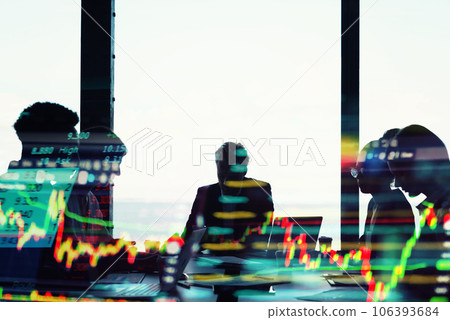 Silhouette of business people trading in office 106393684