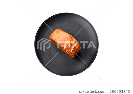 Round puff pastry croissant with citrus filling or New York roll Round puff pastry croissant with citrus filling or New York roll 106393840