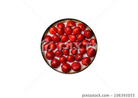 Delicious sweet cake or cheesecake with mascarpone cheese and strawberries 106393855