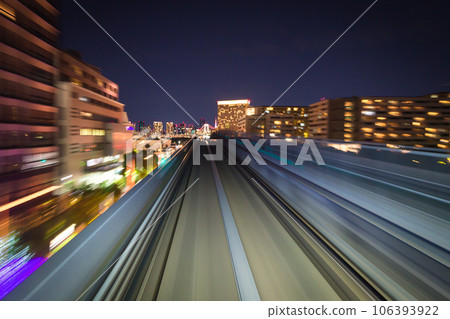 Motion blurred of train moving inside tunnel with 106393922