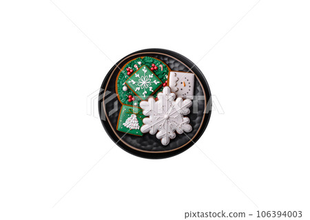 Beautiful Christmas or New Year colorful homemade gingerbread cookies 106394003