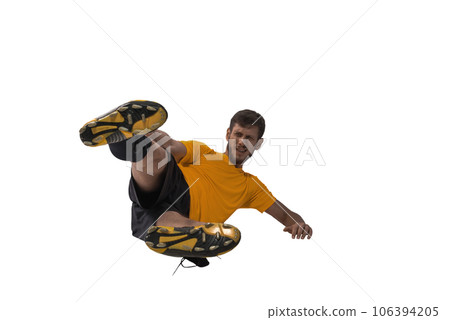Football player slides to hinder the opponent soccer player during the match 106394205