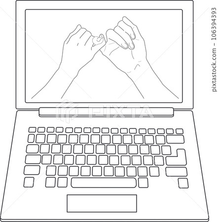 black and white concept of love and teamwork. Two hands hold each other. Symbol of happy partnership, success, childhood, friendship. Flat design. Vector. laptop 106394393