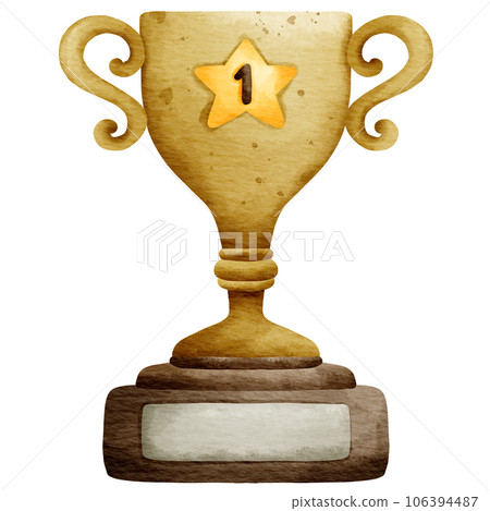 Isolated cute golden trophy with number 1 star in watercolor style and transparent background Isolated cute golden trophy with number 1 star in watercolor style and transparent background 106394487