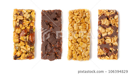Nut Bar Isolated, Energy Snack with Nuts, Chocolate Muesli Dessert, Protein Candy Bar, Fitness Breakfast Nut Bar Isolated, Energy Snack with Nuts, Chocolate Muesli Dessert, Protein Candy Bar, Fitness Breakfast 106394829