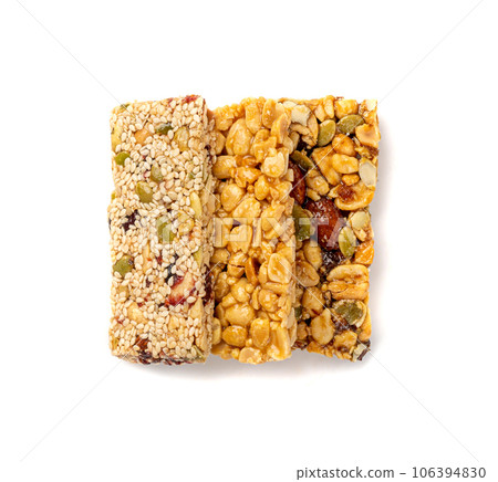 Nut Bar Isolated, Energy Snack with Nuts, Chocolate Muesli Dessert, Protein Candy Bar, Fitness Breakfast Nut Bar Isolated, Energy Snack with Nuts, Chocolate Muesli Dessert, Protein Candy Bar, Fitness Breakfast 106394830