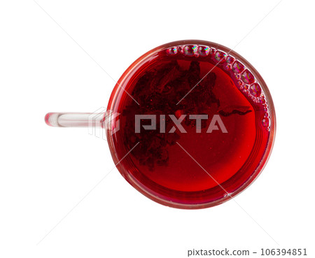 Hibiscus Tea, Dry Rose Drink, Cold Fruit Red Tea in Transparent Mug, Roselle Hibiscus Tea 106394851