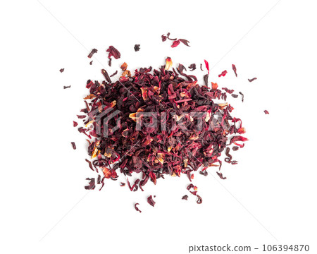 Dry Hibiscus Tea Isolated, Dry Rose Petals, Fruit Red Tea, Karkade Leaves, Dried Herbal Drink, Roselle Petal Dry Hibiscus Tea Isolated, Dry Rose Petals, Fruit Red Tea, Karkade Leaves, Dried Herbal Drink, Roselle Petal 106394870