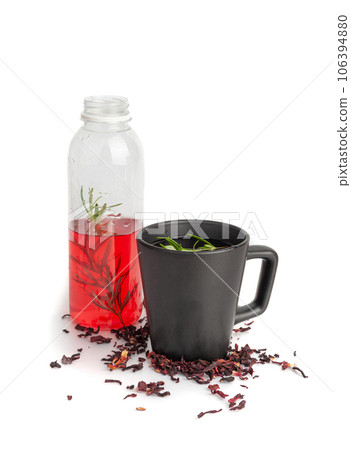 Hibiscus Tea, Dry Rose Drink, Cold Fruit Red Tea in Transparent Mug, Roselle Hibiscus Tea Hibiscus Tea, Dry Rose Drink, Cold Fruit Red Tea in Transparent Mug, Roselle Hibiscus Tea 106394880