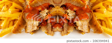 Donner Kebap Closeup, Doner Meat and Chips, Donner, Shawarma or Gyro 106394941