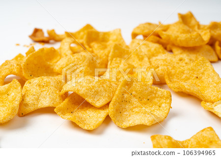 Lentil Chips Isolated, Lentils Crisps, Healthy Orange Snack, Fried Organic Crunchies, Lentil Chips on White Lentil Chips Isolated, Lentils Crisps, Healthy Orange Snack, Fried Organic Crunchies, Lentil Chips on White 106394965