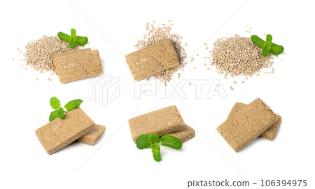 Halva Pieces Isolated, Sunflower Halawa, Halvah or Halwa on White Background 106394975
