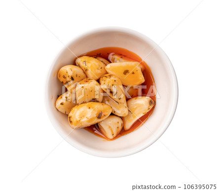 Pickled Garlic, Fermented Garlic Cloves with Red Chili Pepper, Hot Pickle Vegetable, Spices Garlic Cloves 106395075