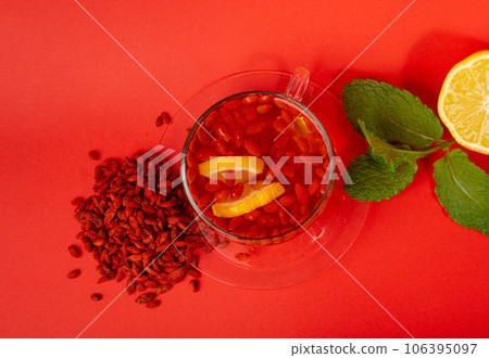 Goji Berry Tea Isolated, Lycium Barbaru Drink Goji Berry Tea Isolated, Lycium Barbaru Drink 106395097