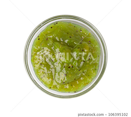 Green Jam Isolated, Sweet Kiwi Confiture in Bowl, Gooseberry Marmalade, Green Tomato Jam 106395102