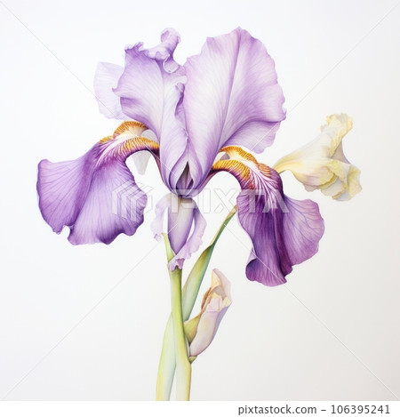 Violet purple watercolour iris spring summer flower illustration on white background. Generative AI 106395241