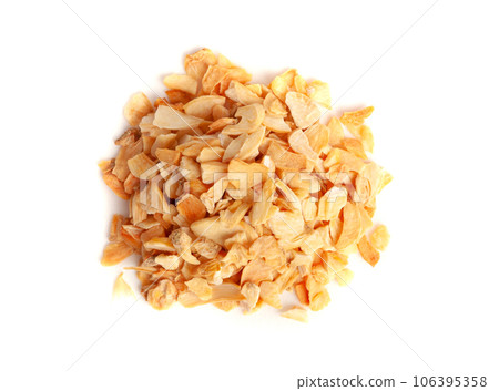 Dry Garlic Slices, Crispy Fried Cloves Pile Closeup, Roasted Grilled Garlic Flakes, Clove Chip Group 106395358