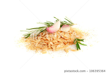 Dry Garlic Slices, Crispy Fried Cloves Pile Closeup, Roasted Grilled Garlic Flakes, Clove Chip Group 106395364
