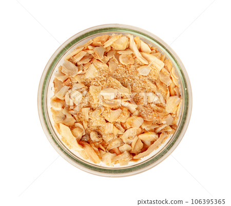 Dry Garlic Slices, Crispy Fried Cloves Pile Closeup, Roasted Grilled Garlic Flakes, Clove Chip Group Dry Garlic Slices, Crispy Fried Cloves Pile Closeup, Roasted Grilled Garlic Flakes, Clove Chip Group 106395365