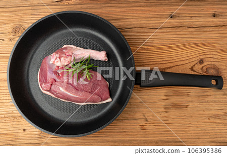Raw Duck Fillet, Fresh Uncooked Duck Breast Red Meat with Skin, Uncooked Poultry Filet 106395386