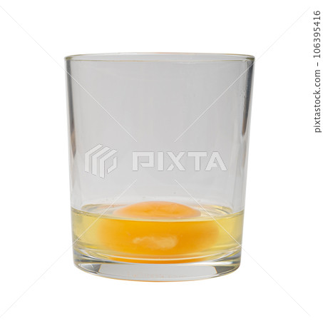 Broken Egg in Glass Isolated, Raw Yolk and White, Cracked Brown Shell, Fresh Broken Organic Chicken Eggs 106395416