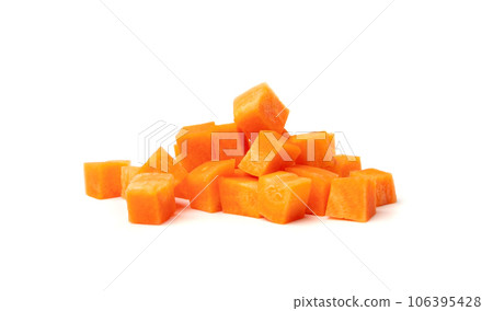 Fresh Diced Carrot, Raw Carrot Cubes Closeup, Chopped Orange Root Vegetable, Diced Carrots Pile 106395428