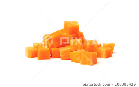 Fresh Diced Carrot, Raw Carrot Cubes Closeup, Chopped Orange Root Vegetable, Diced Carrots Pile 106395429