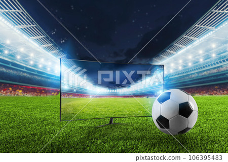 Streaming tv channel of football stadium ready to a soccer match 106395483