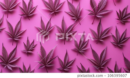 pattern of pink cannabis leaves on a pink background 106395607