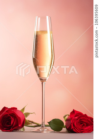 Champagne glasses and red roses, Valentine's day concept Champagne glasses and red roses, Valentine's day concept 106395609