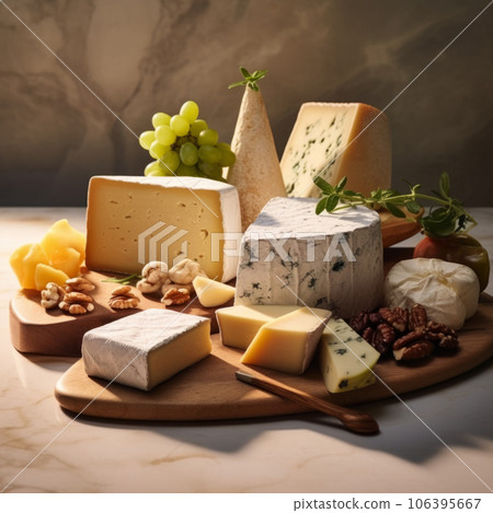 Assortment of cheese with fruits and nuts Assortment of cheese with fruits and nuts 106395667