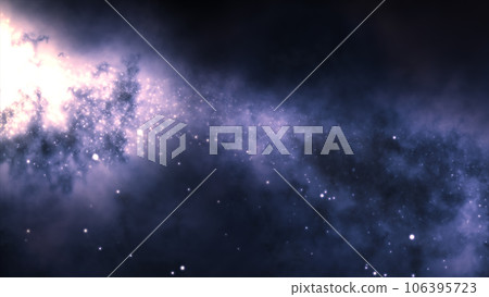 3D rendering of a bright galaxy consisting of nebulae and star clusters 106395723