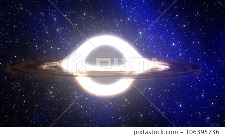 3D rendering of a supermassive black hole against a starry sky 106395736