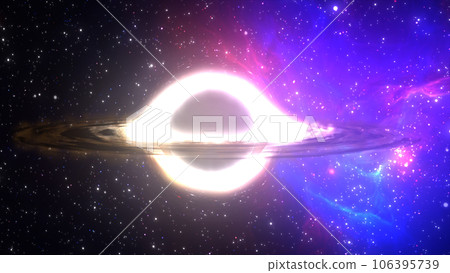 3D rendering of a supermassive black hole against a starry sky 106395739