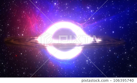 3D rendering of a supermassive black hole against a starry sky 106395740
