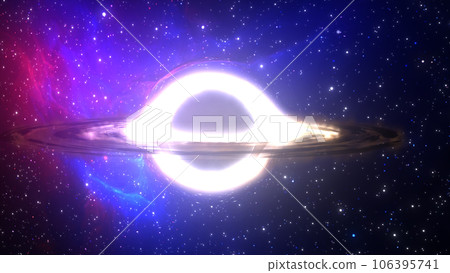 3D rendering of a supermassive black hole against a starry sky 106395741