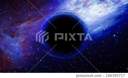 3D rendering of a supermassive black hole against a starry sky 3D rendering of a supermassive black hole against a starry sky 106395757
