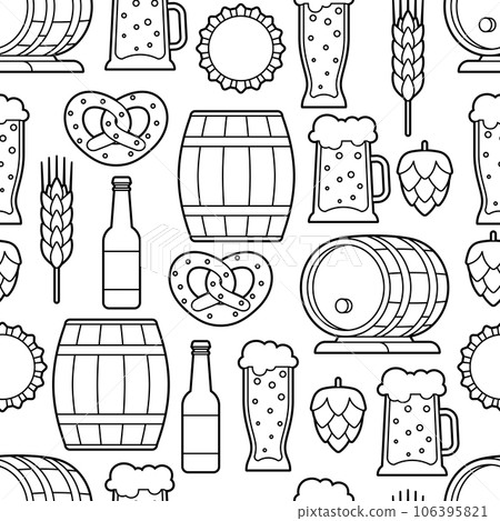 Pattern with beer objects. Beer festival or Oktoberfest. Pattern with beer objects. Beer festival or Oktoberfest. 106395821
