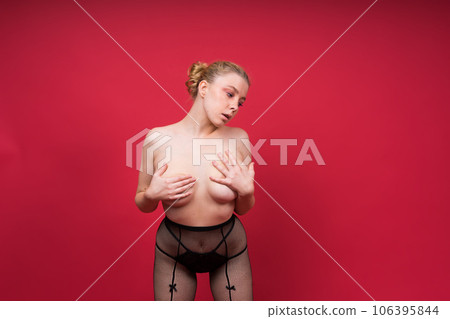 Young pretty plus size or plump woman celebrating her natural body. Positive beautiful female model 106395844