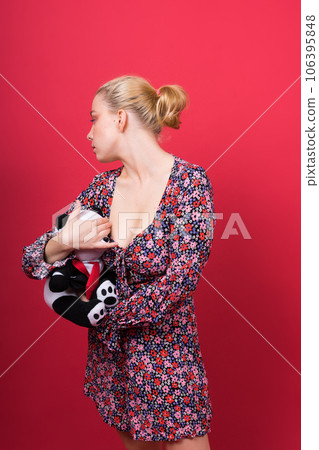 Young pretty plus size or plump woman celebrating her natural body. Positive beautiful female model Young pretty plus size or plump woman celebrating her natural body. Positive beautiful female model 106395848