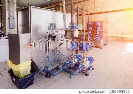 Pressure sensor in an industrial boiler room. Barometer in the heating system. Close-up. Pressure sensor in an industrial boiler room. Barometer in the heating system. Close-up. 106395901