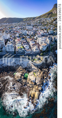 Aerial View of Sea Point and its tidal pool in Cape Town, western Cape, South Africa 106396078