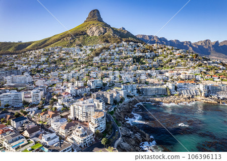 Aerial View of Sea Point and its tidal pool in Cape Town, western Cape, South Africa 106396113