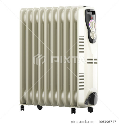 Electric oil heater, oil-filled heater, oil-filled radiator, or column heater. 3D rendering Electric oil heater, oil-filled heater, oil-filled radiator, or column heater. 3D rendering 106396717