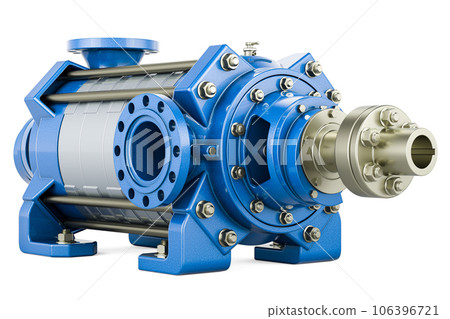 Horizontal multistage centrifugal pump, 3D rendering Horizontal multistage centrifugal pump, 3D rendering 106396721