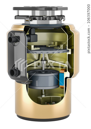 Garbage disposal unit in section, 3D rendering 106397000