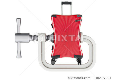 Suitcase squeezed in a clamp concept, 3D rendering Suitcase squeezed in a clamp concept, 3D rendering 106397004