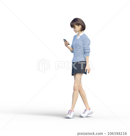 展示智能手機燙髮的女學生3DCG插畫素材 106398216