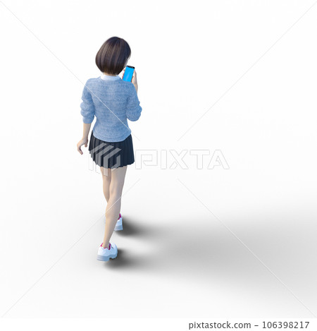 展示智能手機燙髮的女學生3DCG插畫素材 106398217